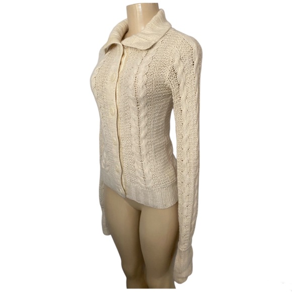 Ruehl 925 Y2K Cream Wool Cashmere Blend Button Up Cable Knit Sweater Size Medium - Picture 3 of 10